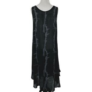 Made in Italy Black Tie Dye Midi Dress Gauze Boho Lagenlook Sleeveless OS